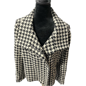 Talbots Women's Houndstooth Moto Zip Jacket Wool Black Petites Casual Small